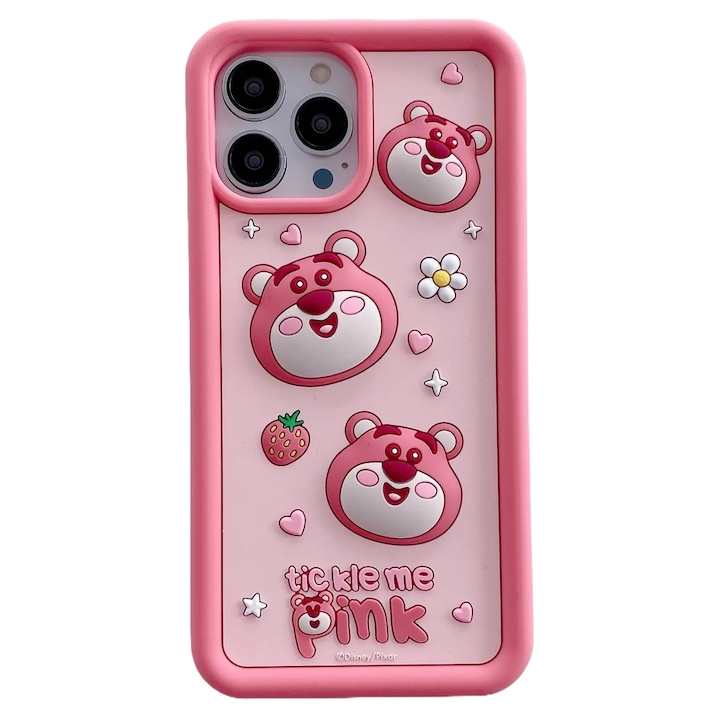 Husa de telefon draguta Lotso 3D cu capsuni, compatibila cu iPhone 13 Pro