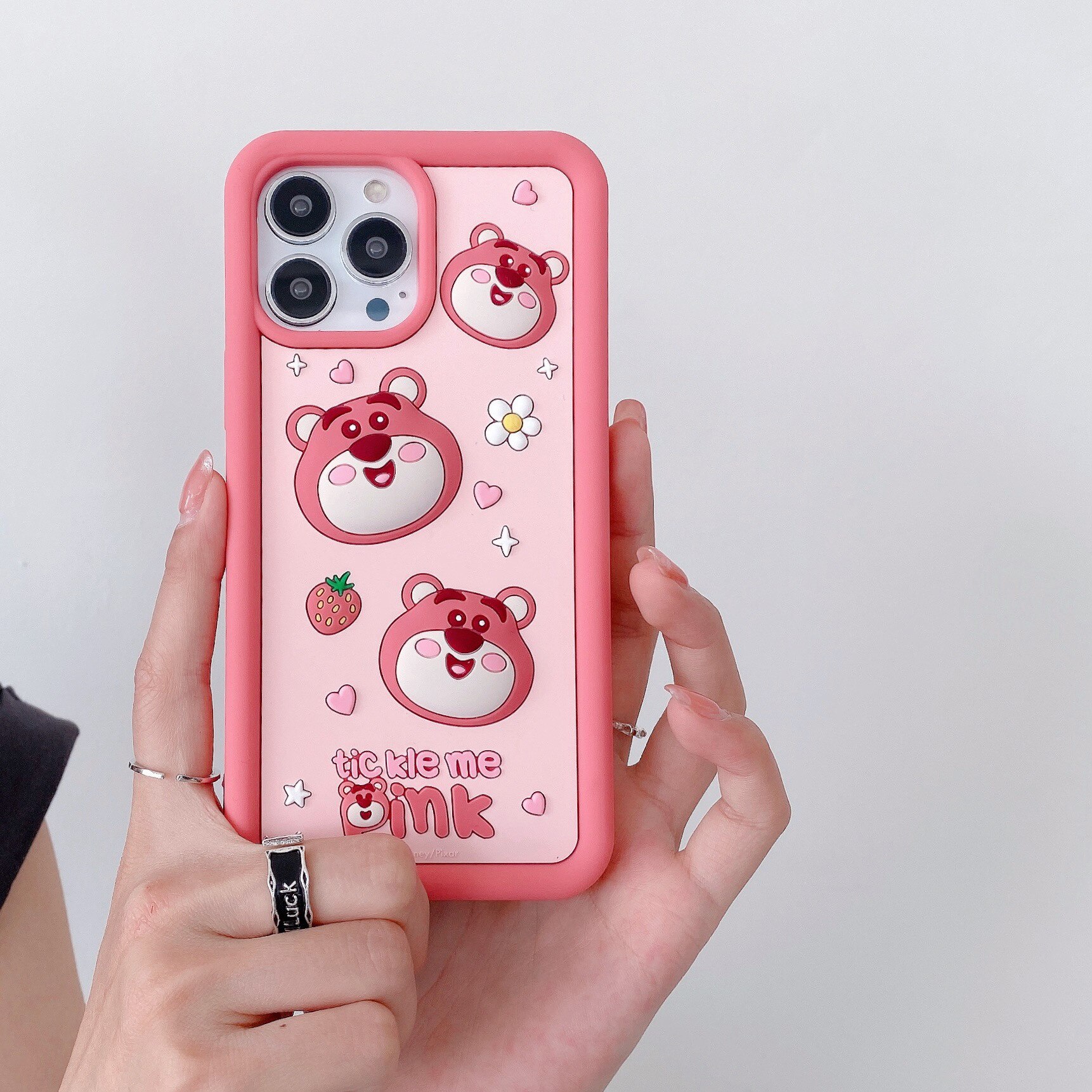 Husa de telefon draguta Lotso 3D cu capsuni, compatibila cu iPhone 13 Pro
