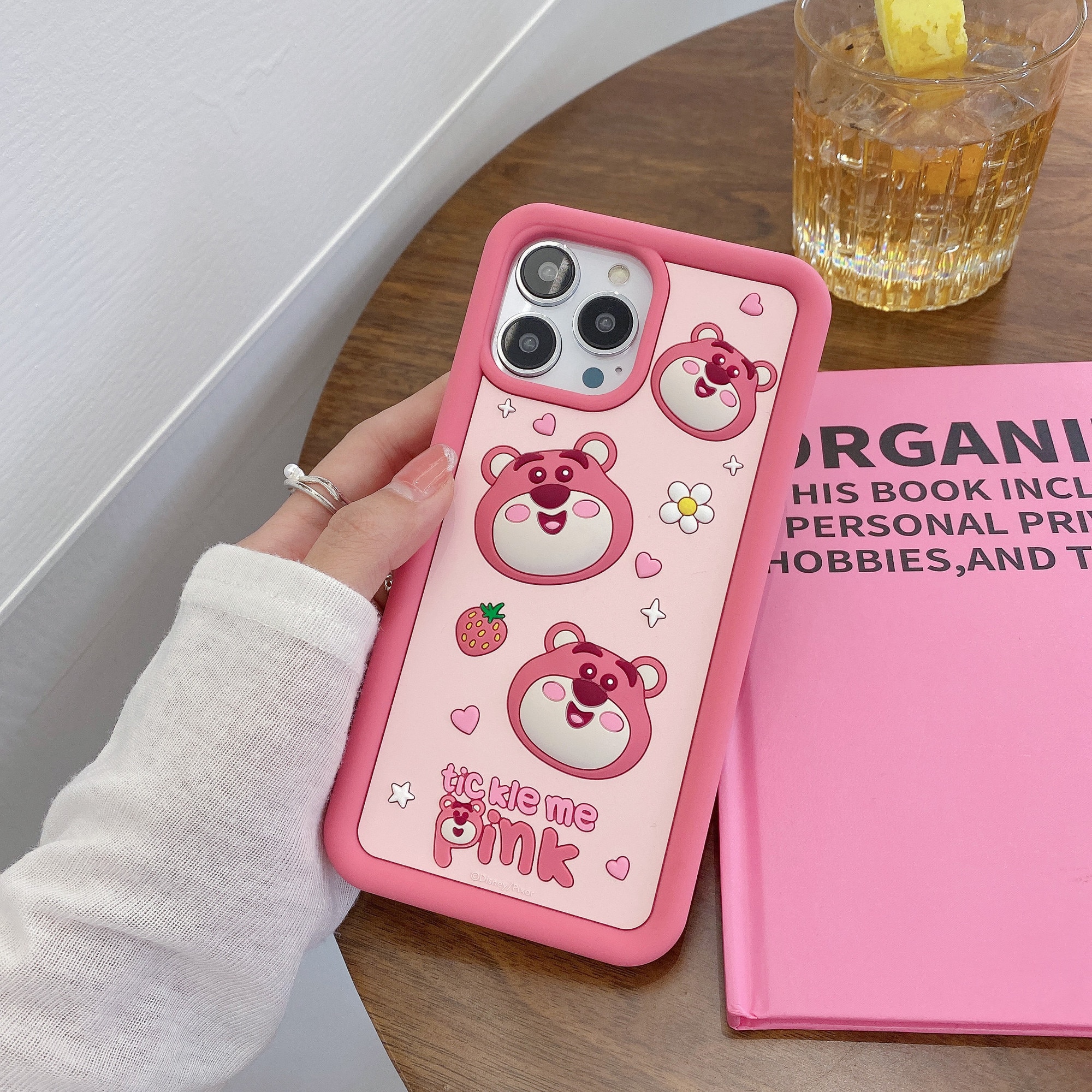 Husa de telefon draguta Lotso 3D cu capsuni, compatibila cu iPhone 13 Pro