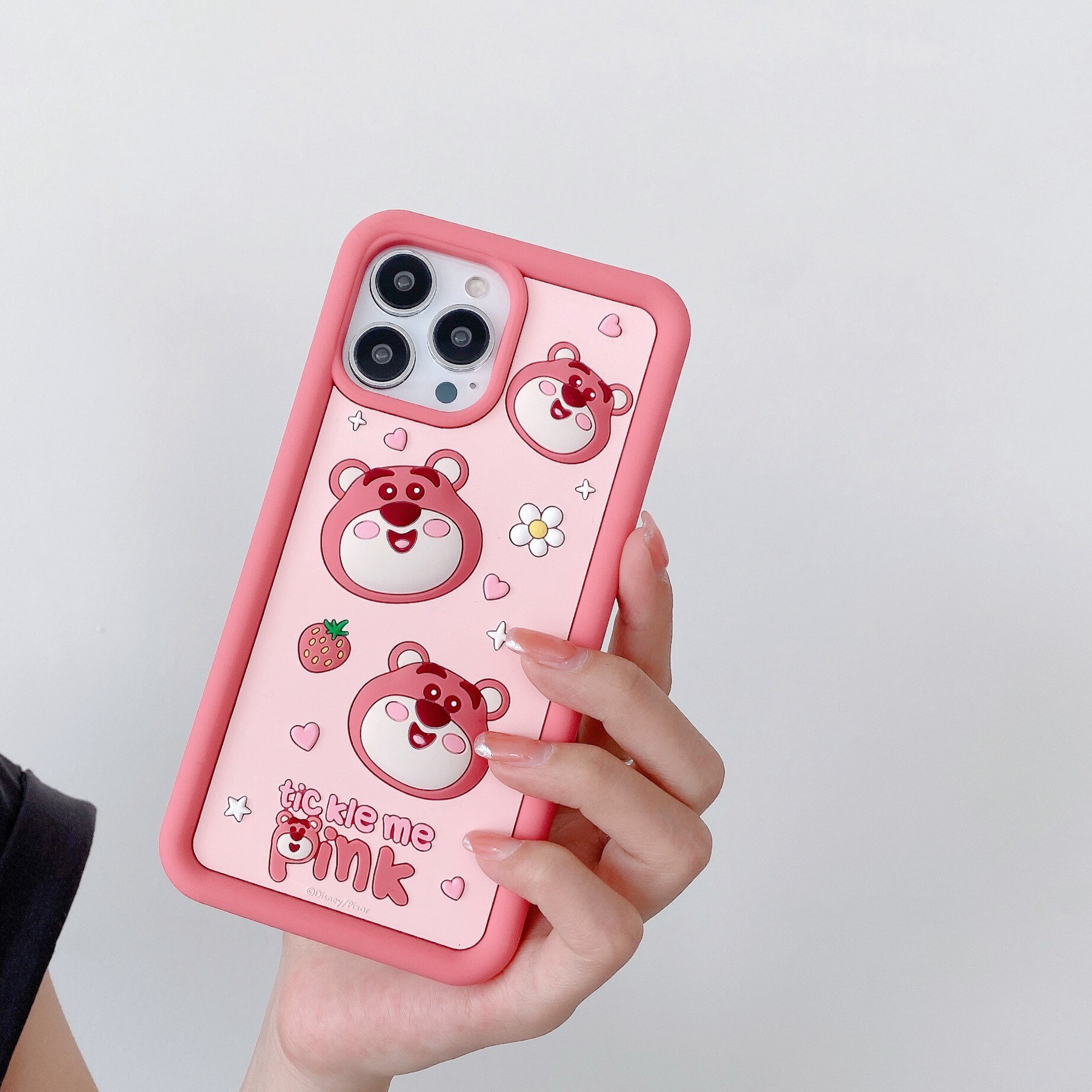 Husa de telefon draguta Lotso 3D cu capsuni, compatibila cu iPhone 13 Pro