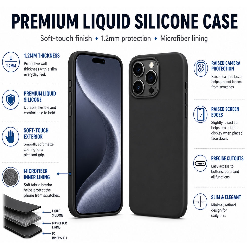 Intelli® Husa Soft Silicone pentru Apple iPhone 17e, Microfibra in Interior, Negru