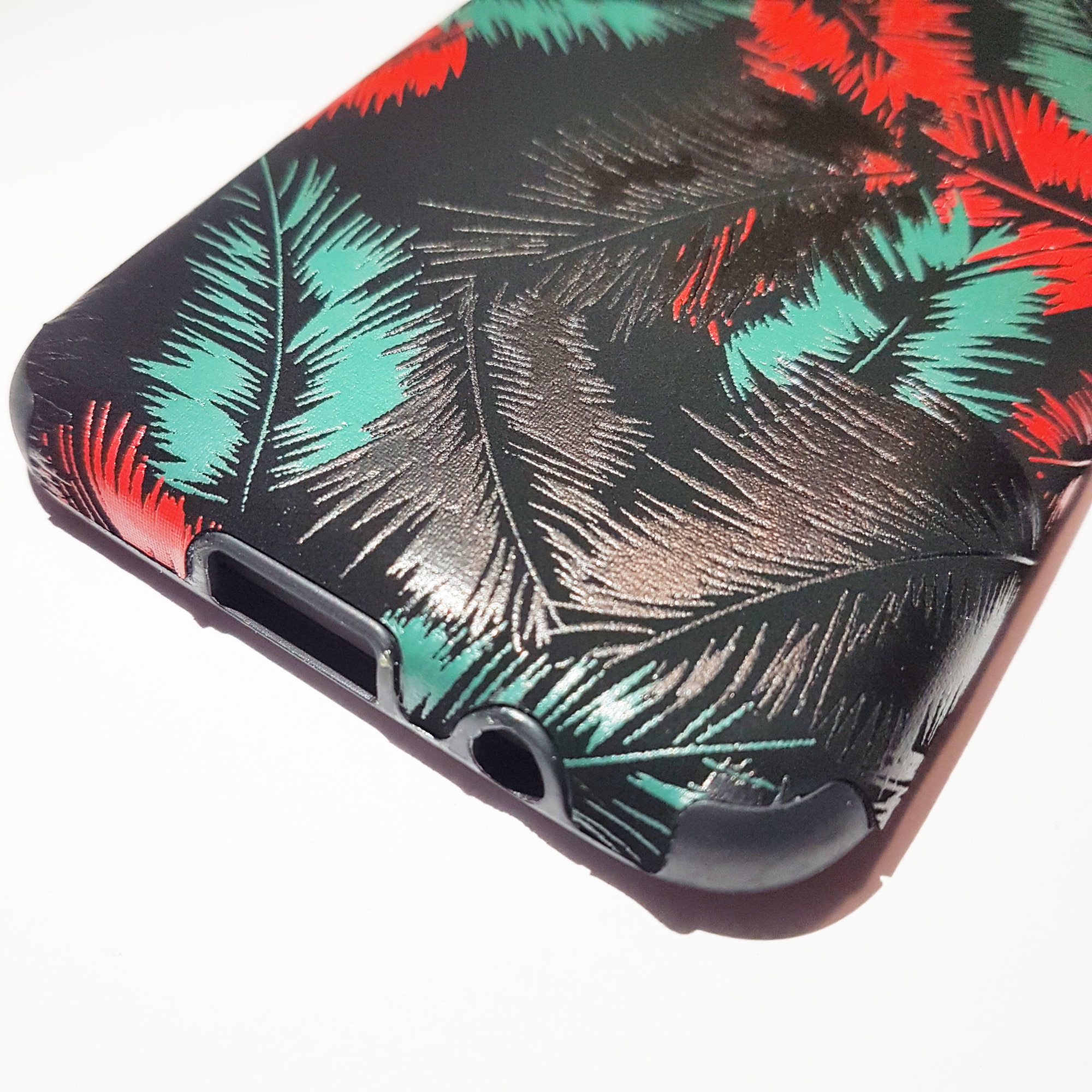 Husa antishock catifea pentru Huawei P40 Lite, Leaves, design Nr3, rosu