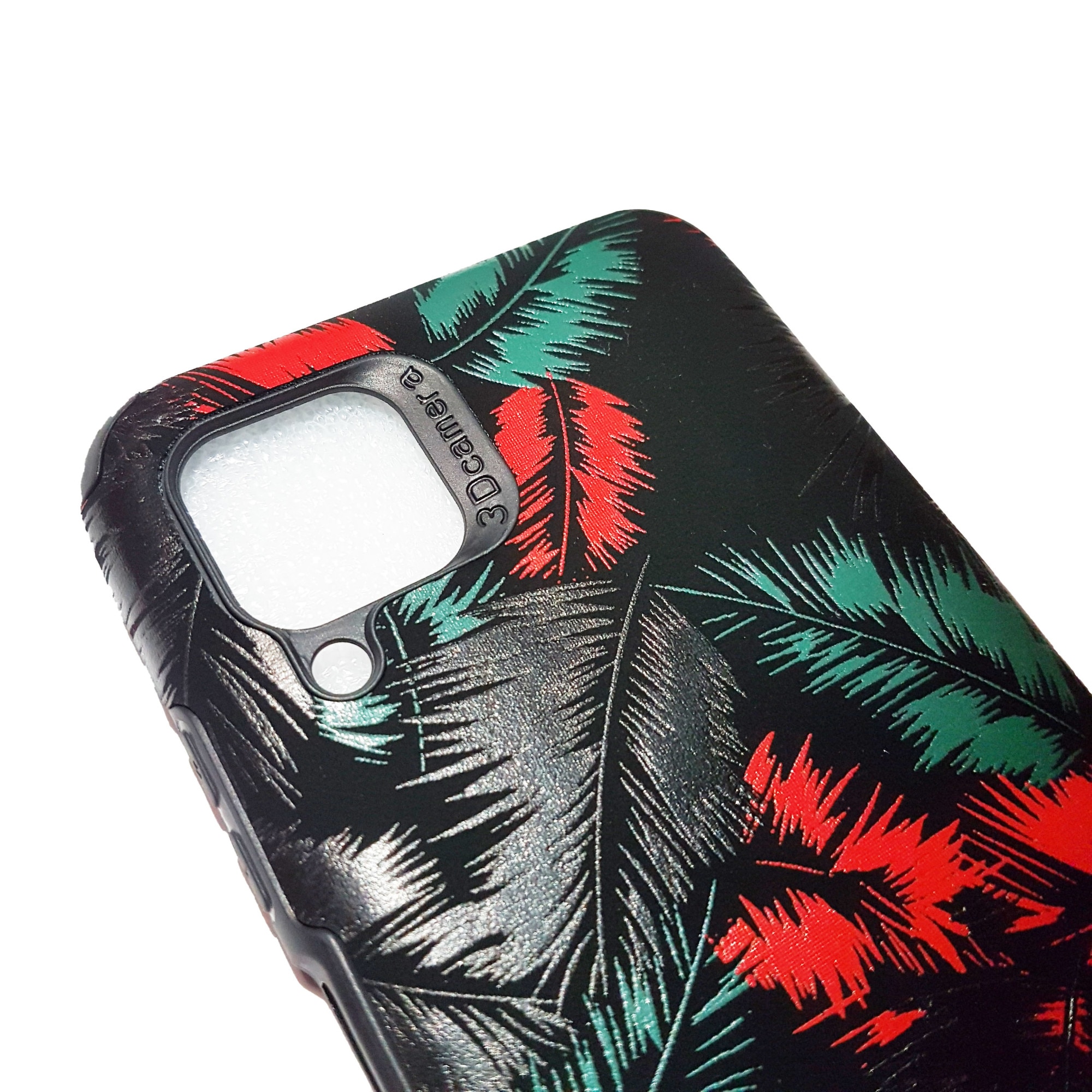 Husa antishock catifea pentru Huawei P40 Lite, Leaves, design Nr3, rosu