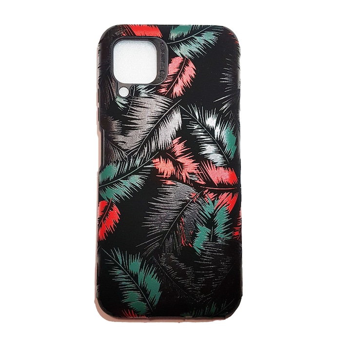 Husa antishock catifea pentru Huawei P40 Lite, Leaves, design Nr3, rosu