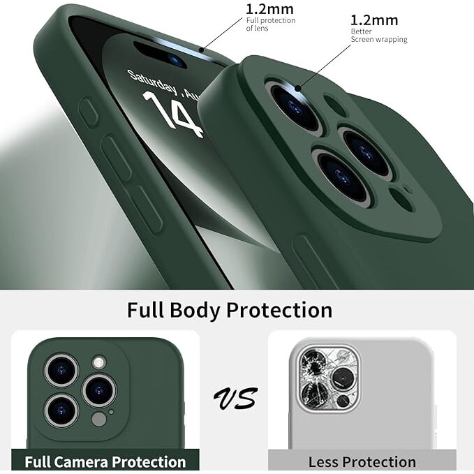 Husa pentru iphone 16 Pro, MingZhi®, Husa din silicon lichid, Husa pentru tot corpul, Pachet complet pentru lentile, Rezistent la socuri, Husa de telefon ultra subtire, Captuseala din microfibra moale rezistenta la zgarieturi, Verde