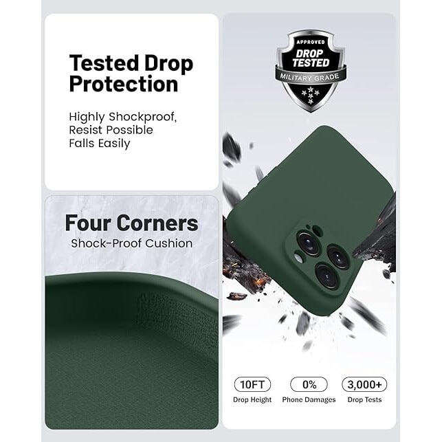 Husa pentru iphone 16 Pro, MingZhi®, Husa din silicon lichid, Husa pentru tot corpul, Pachet complet pentru lentile, Rezistent la socuri, Husa de telefon ultra subtire, Captuseala din microfibra moale rezistenta la zgarieturi, Verde