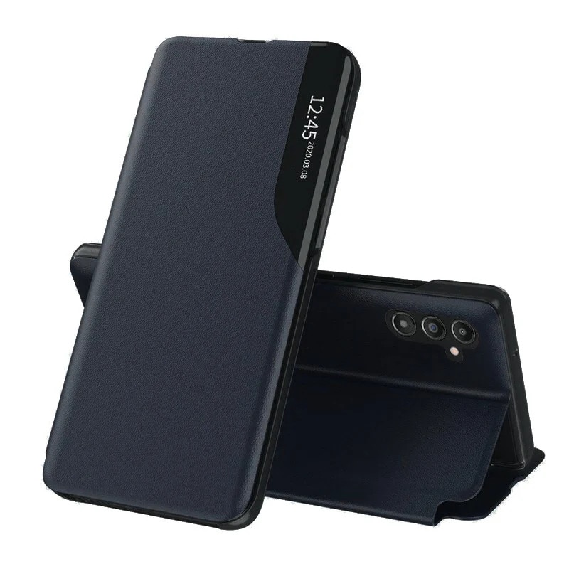 Husa pentru Samsung Galaxy A14 5G / Galaxy A14 4G, SKYDDAR INNOVATION, eFold, tip carte, set cu sticker, Albastru