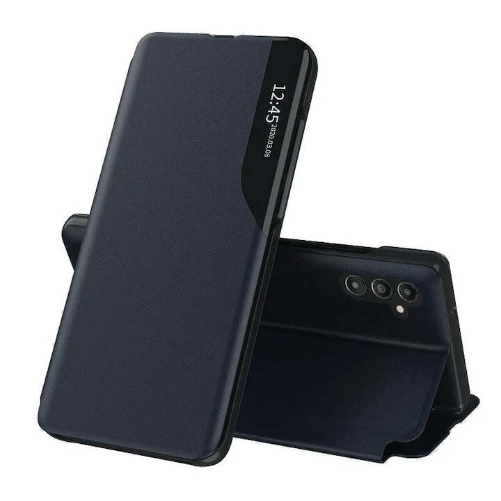 Husa pentru Samsung Galaxy A14 5G / Galaxy A14 4G, SKYDDAR INNOVATION, eFold, tip carte, set cu sticker, Albastru