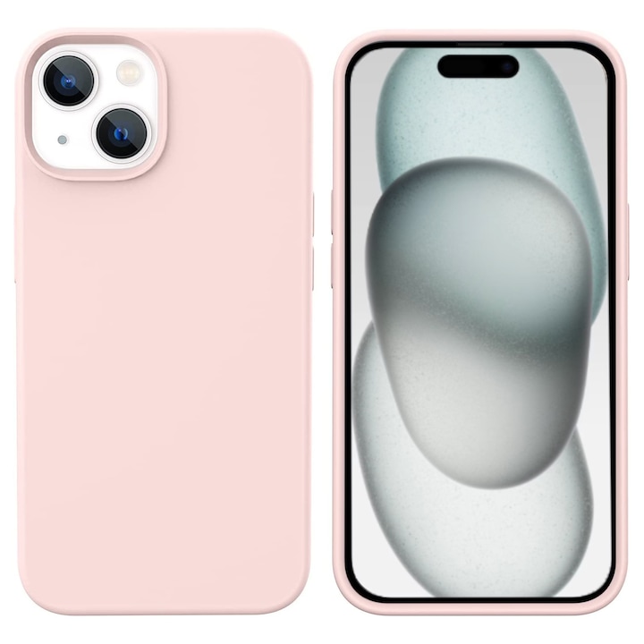 Husa Premium® Soft Silicone compatibila cu iPhone 15, Interior din Microfibra, Protectie la Camera Protectie sporita, Roz