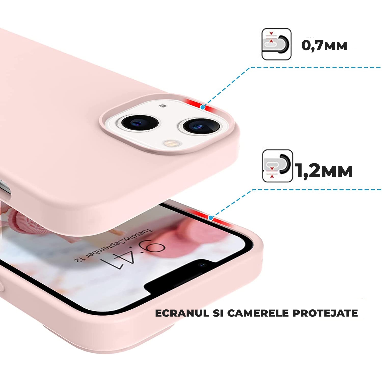 Husa Premium® Soft Silicone compatibila cu iPhone 15, Interior din Microfibra, Protectie la Camera Protectie sporita, Roz