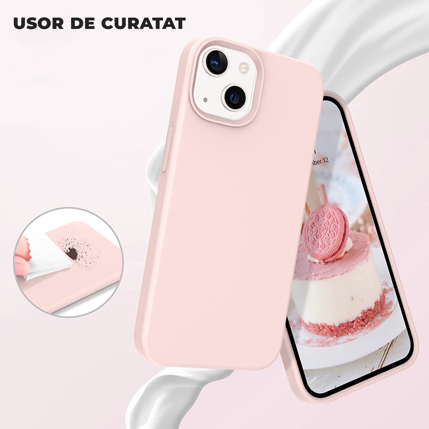 Husa Premium® Soft Silicone compatibila cu iPhone 15, Interior din Microfibra, Protectie la Camera Protectie sporita, Roz