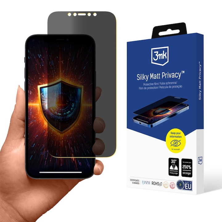 Folie de protectie 3MK Silky Matt Privacy pentru smartphone, mata, 250% intarire, pentru Apple iPhone 12 Pro Max
