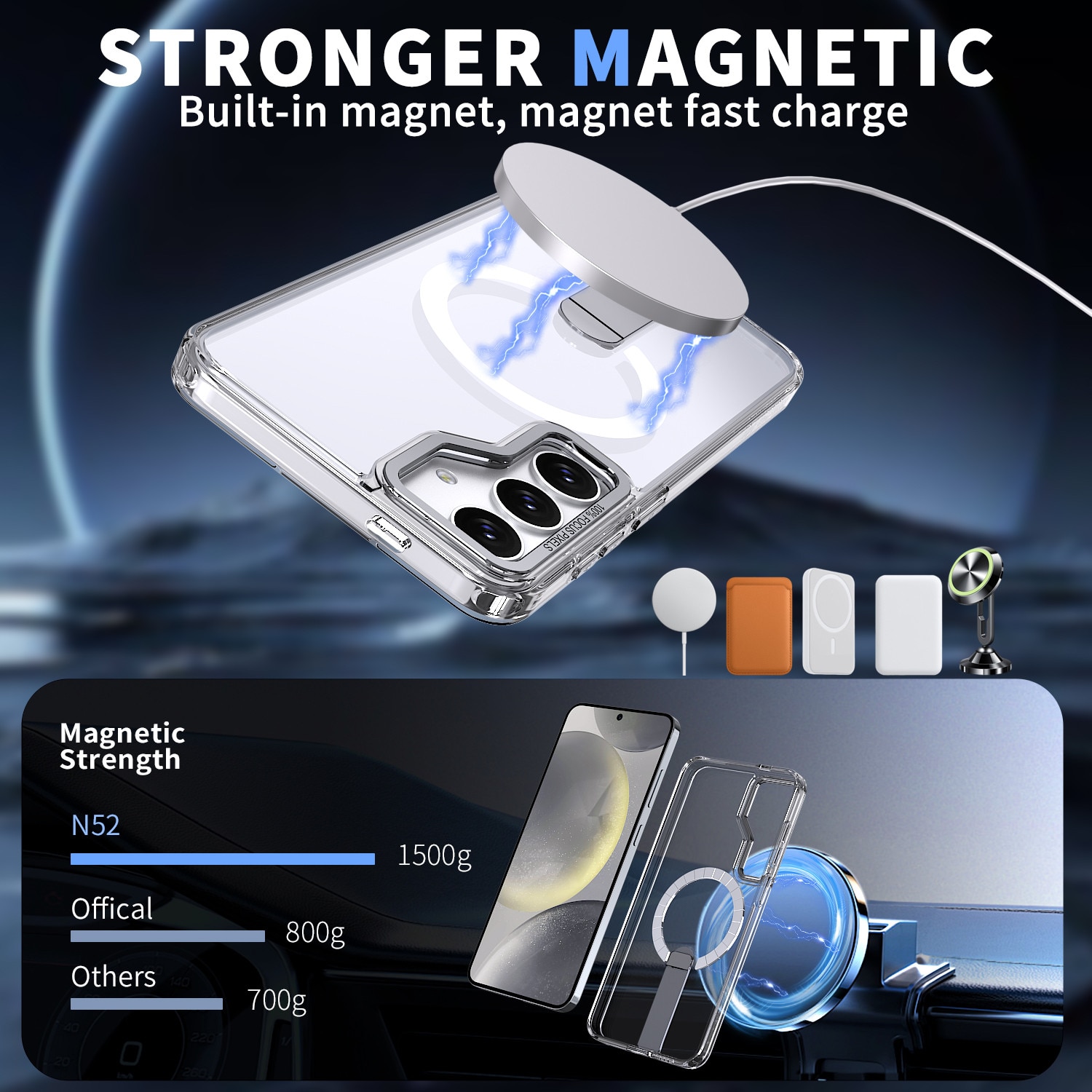 Husa de protectie pentru Samsung Galaxy S24 Plus Compatibila cu MagSafe, Kickstand Metalic, TPU + Acril, Transparent – Protectie Premium si Design Elegant