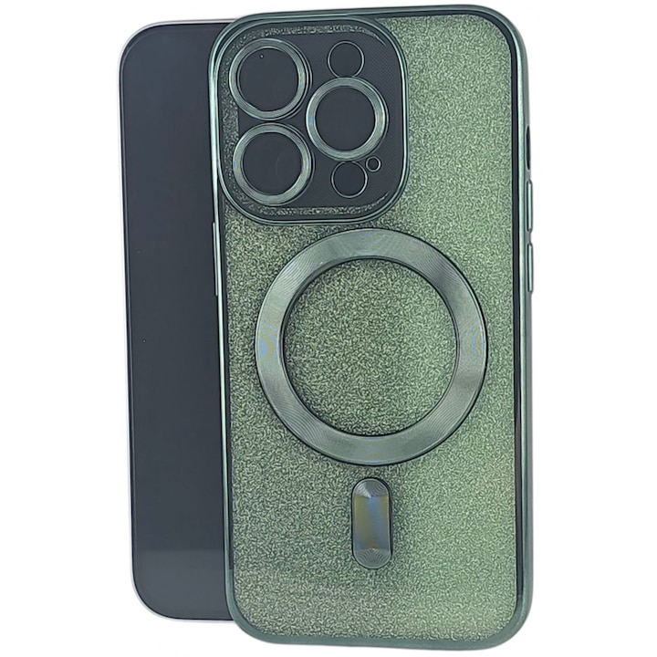 Husa de Protectie 2 in 1, Flippy, pentru Apple iPhone 14 Pro Max, Compatibila MagSafe, Magnetica, cu Protectie Lentila, din TPU, Verde