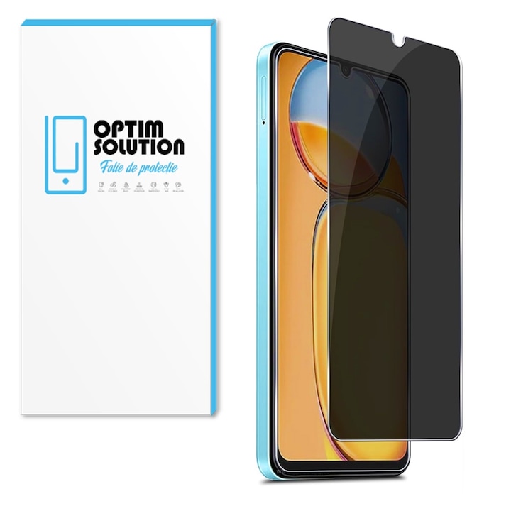 Folie Noble PRIVACY pentru Xiaomi Redmi Note 14 4G, OPTIM SOLUTION, Sticla Securizata AntiSpy, Top Grade 9H+ Protection, Full Glue, Display Securizat, UHD, Sensitive Touch Screen, Anti-amprente, Optim Solution Premium Tech, Oleophobic Coating, Negru