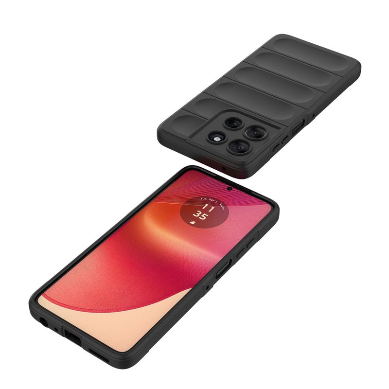 Husa telefon, pentru Motorola G86 5G, Heavy Duty 3D cu dungi senzoriale Soft Silicone Full Portection Rezistent la socuri, Negru intens