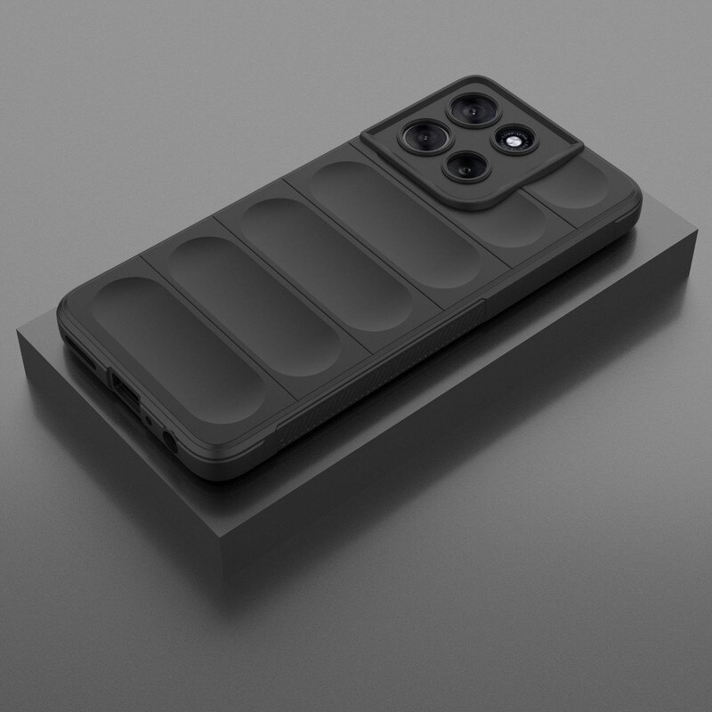Husa telefon, pentru Motorola G86 5G, Heavy Duty 3D cu dungi senzoriale Soft Silicone Full Portection Rezistent la socuri, Negru intens