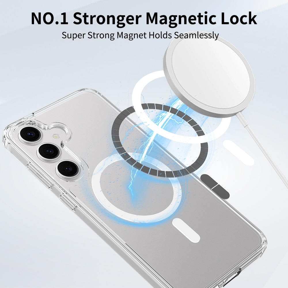 Husa transparenta pentru Samsung Galaxy S25 Plus, Omelivon, MagSafe, Incarcare Wireless, Antisoc, Margini Ridicate pentru Protectia Ecranului si a Camerelor, Materiale Premium, Transparent