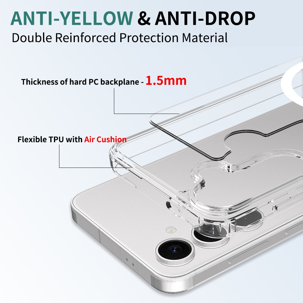 Husa transparenta pentru Samsung Galaxy S25 Plus, Omelivon, MagSafe, Incarcare Wireless, Antisoc, Margini Ridicate pentru Protectia Ecranului si a Camerelor, Materiale Premium, Transparent