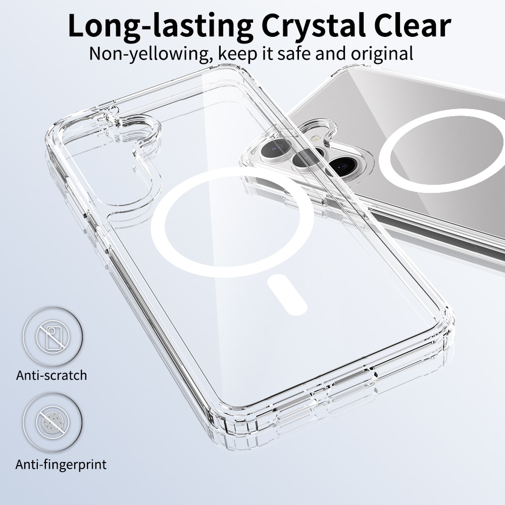 Husa transparenta pentru Samsung Galaxy S25 Plus, Omelivon, MagSafe, Incarcare Wireless, Antisoc, Margini Ridicate pentru Protectia Ecranului si a Camerelor, Materiale Premium, Transparent