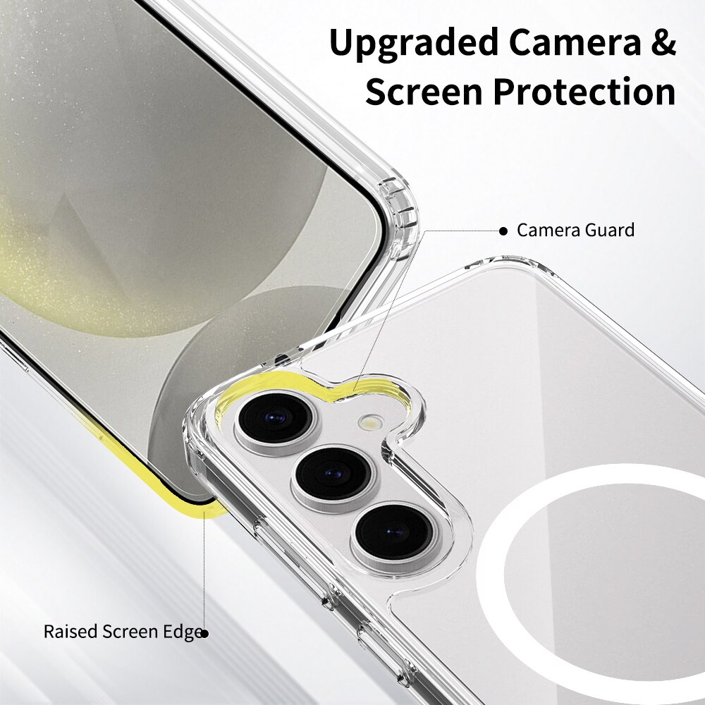 Husa transparenta pentru Samsung Galaxy S25 Plus, Omelivon, MagSafe, Incarcare Wireless, Antisoc, Margini Ridicate pentru Protectia Ecranului si a Camerelor, Materiale Premium, Transparent