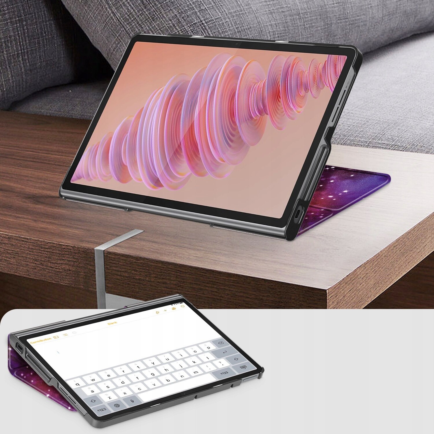Set Etui Smart Cover cu sticla securizata pentru Lenovo Tab Plus TB351FU 11.5" 2024, protectie completa, culoare: multicolor