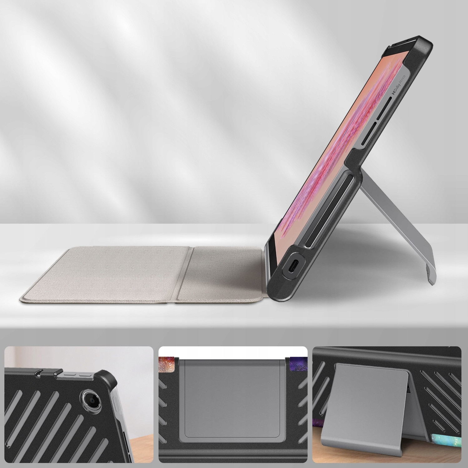 Set Etui Smart Cover cu sticla securizata pentru Lenovo Tab Plus TB351FU 11.5" 2024, protectie completa, culoare: multicolor