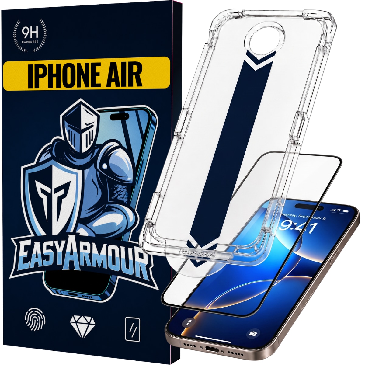 Set 2 Bucati – Folie Sticla pentru iPhone Air cu Aplicator, Aplicare Usoara in 5 Secunde, Duritate 9H, Full Cover 3D, Tratament Oleofobic Anti-Amprenta, Instalare Fara Bule, Margini Negre, Protectie Premium Rezistenta la Socuri, EasyArmour