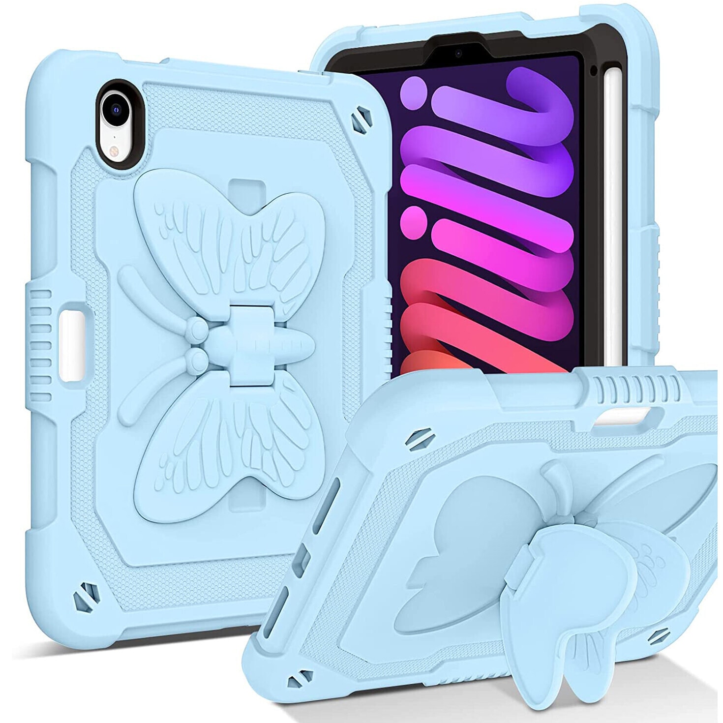 Husa premium Sigloo pentru Apple iPad Mini 7/6 (2024/2021), 8.3", Protectie Completa, Suport Creion, Stand Fluture, Curea Umar, Anti-Soc, Bleu