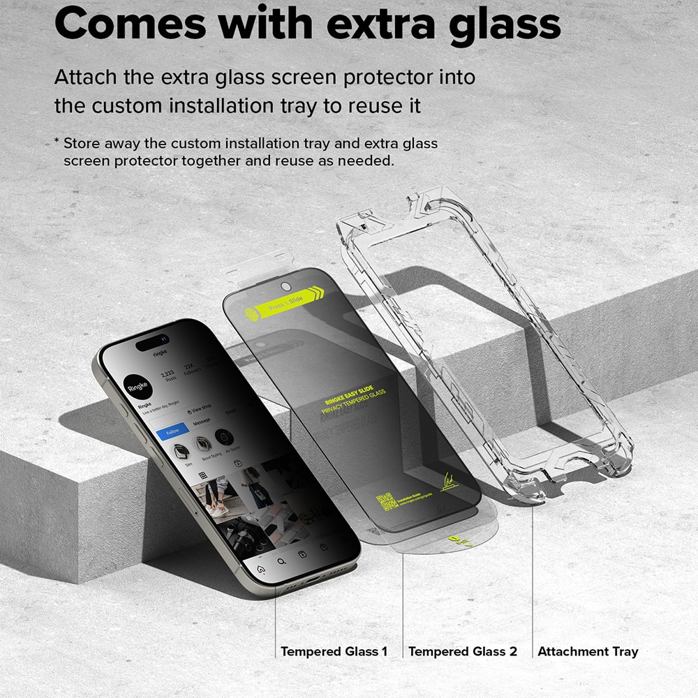 Folie telefon Ringke sticlă securizată transparentă, set 2 bucăți, iPhone 16 Pro Max