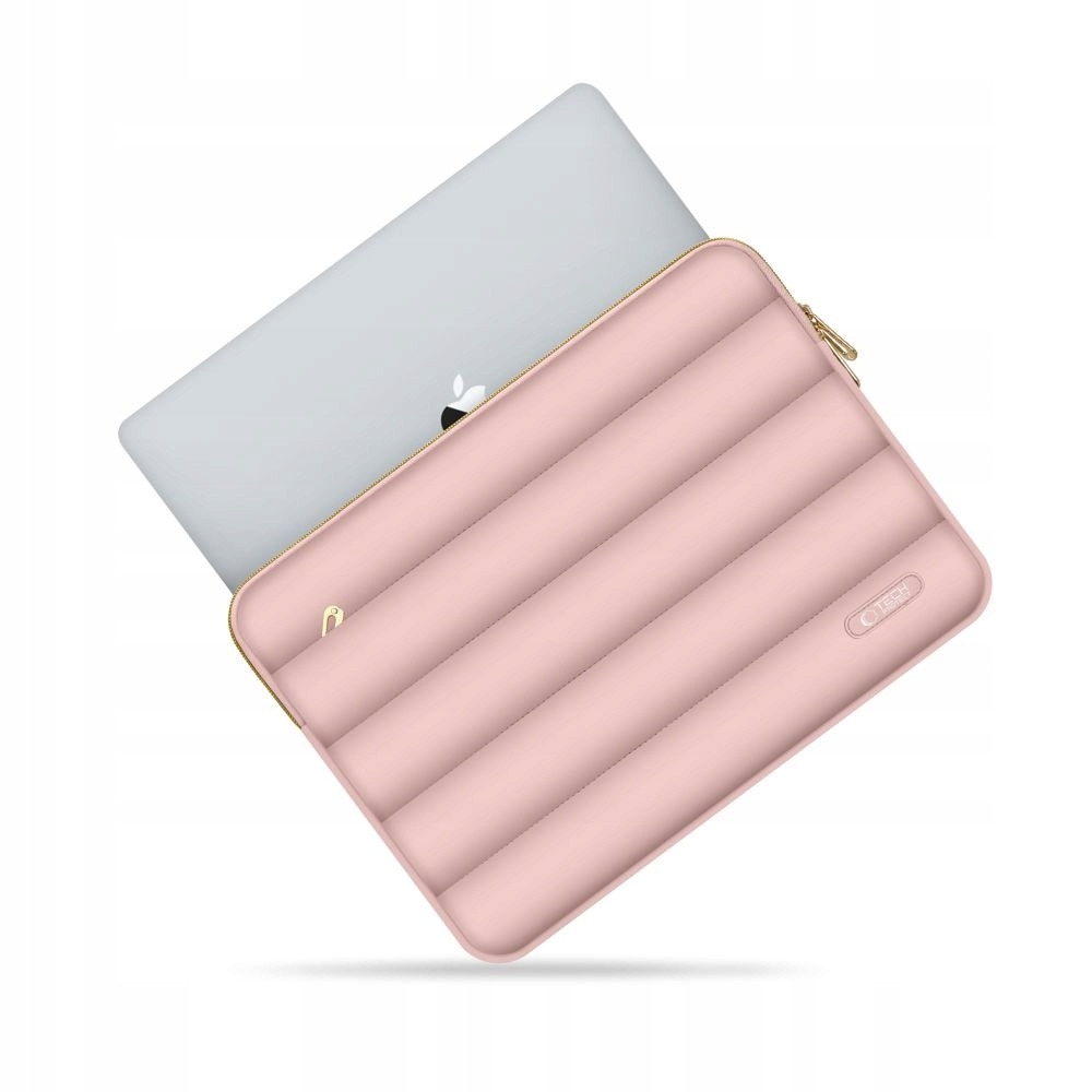 Etui laptop Tech-Protect Puffy set, 13-14 inch, roz prafuit, dimensiuni 36x25,3x2cm, include etui mini