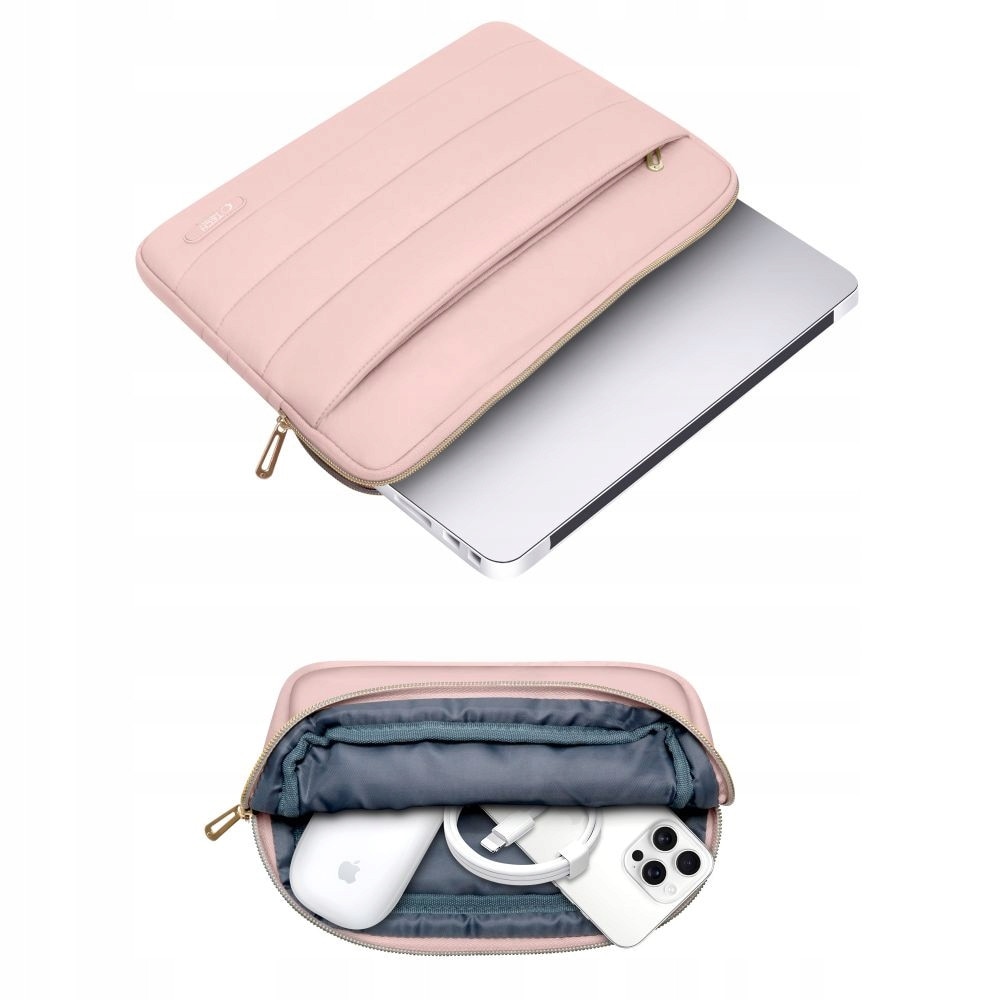 Etui laptop Tech-Protect Puffy set, 13-14 inch, roz prafuit, dimensiuni 36x25,3x2cm, include etui mini