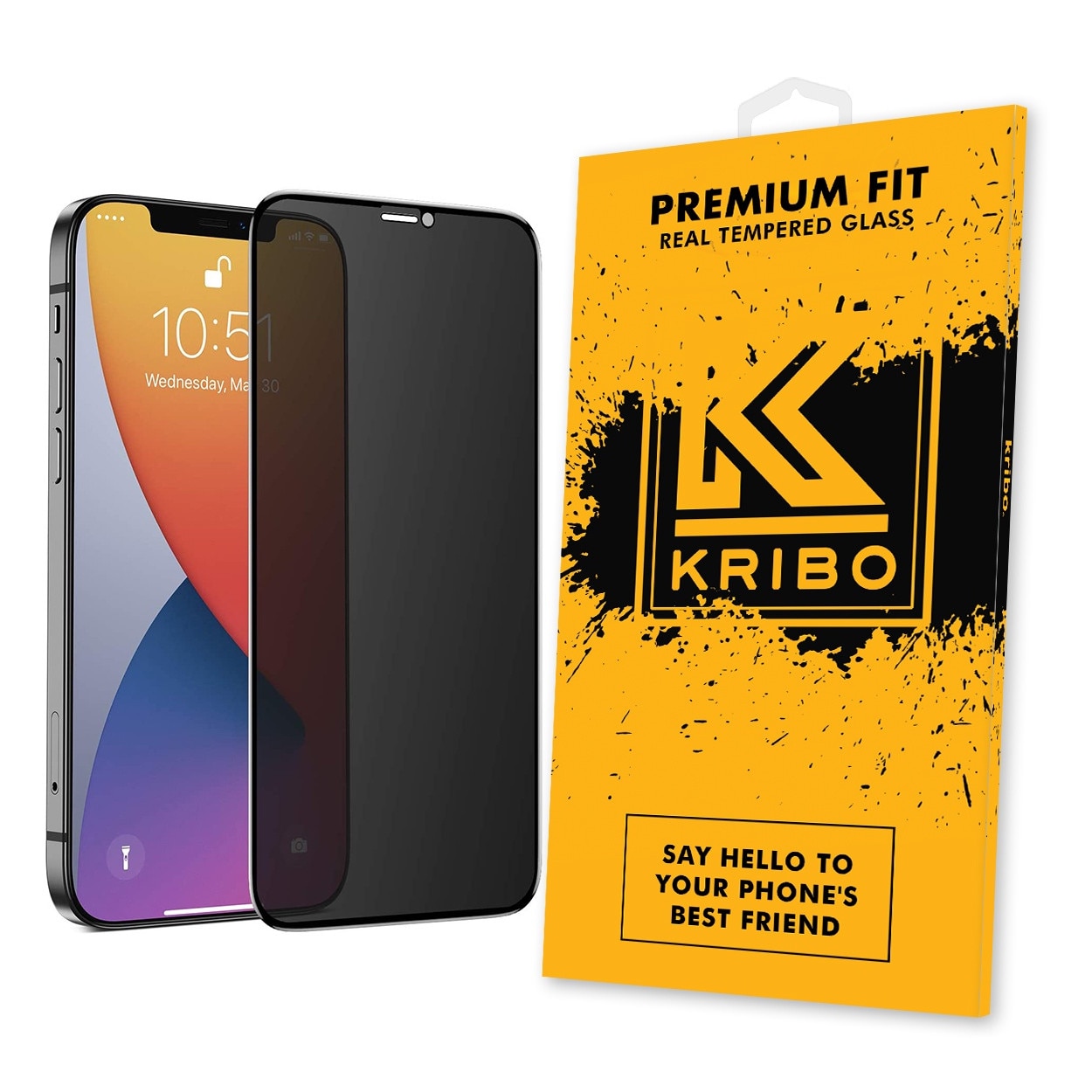 Folie Sticla Kribo, Privacy Premium Fit, pentru Apple iPhone 12 / 12 Pro, HD, 9H, Protectie Ecran Premium, Full Cover, Full Glue