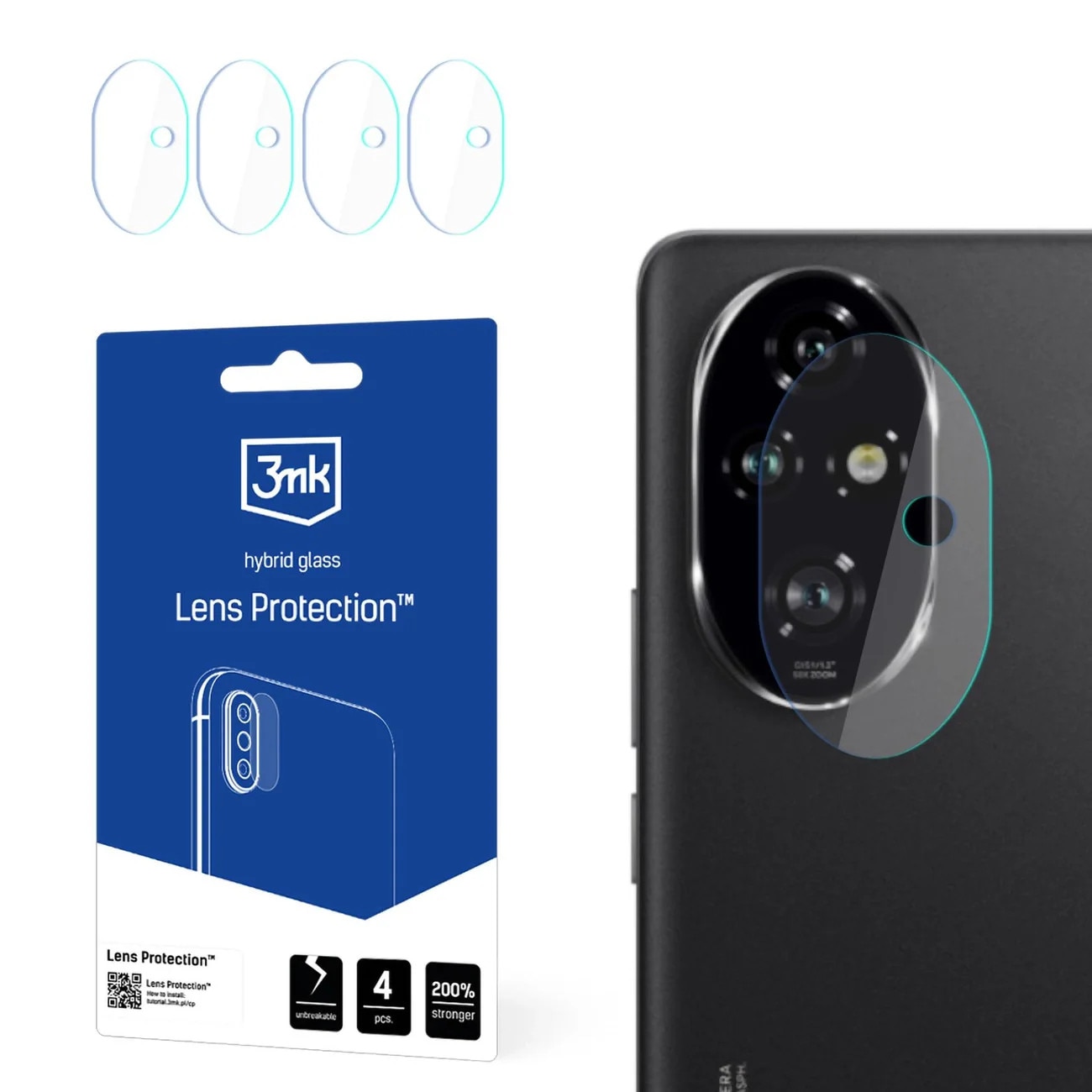 Folie protectie pentru camera, 3MK, Compatibil cu Honor 200 Pro, Sticla hibrid, 6H, 0.16mm, Transparent