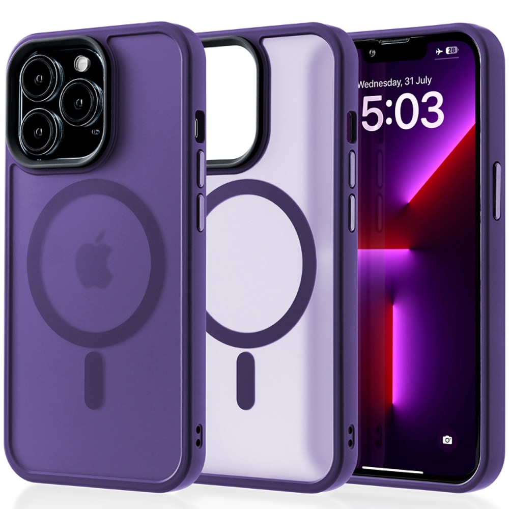 Husa compatibila cu Incarcare Magsafe compatibila cu iPhone 13 Pro, CASEY STUDIOS™, de Protectie, Slim, pentru Incarcare Wireless, Margini Ridicate de Protectia Ecranului si a Camerelor, Mov Inchis