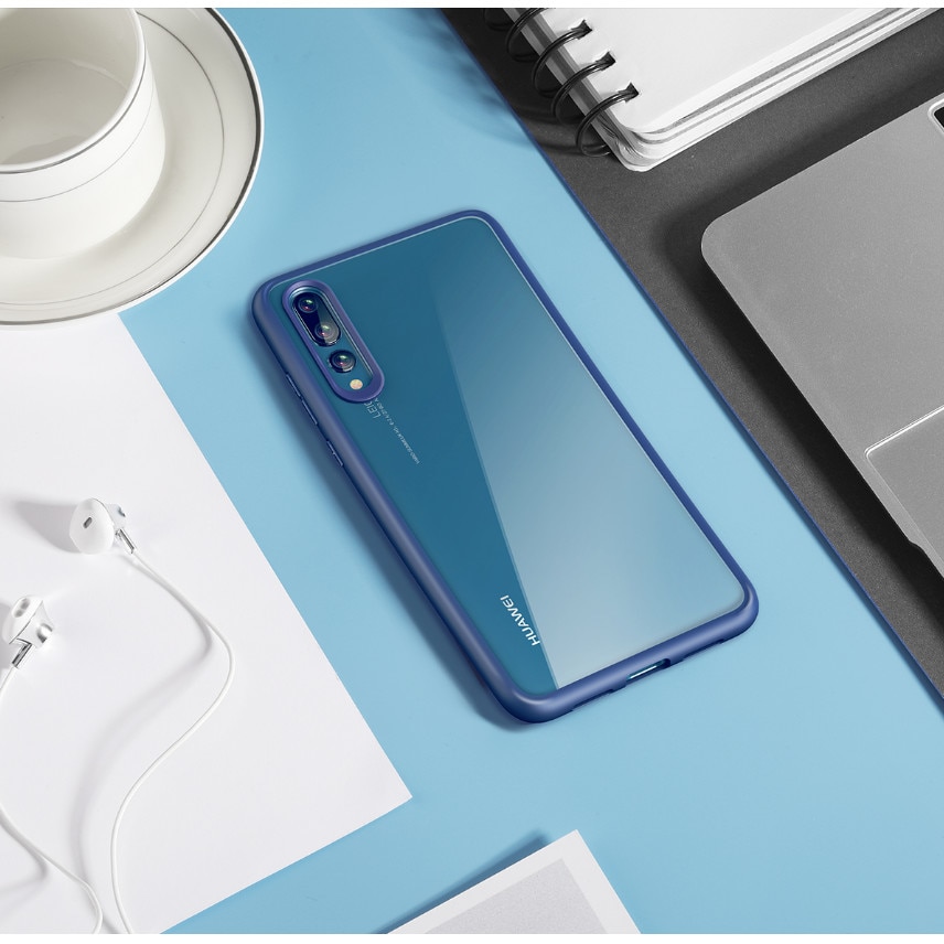 Husa Huawei P20 Flippy Transparent cu Margini Albastre
