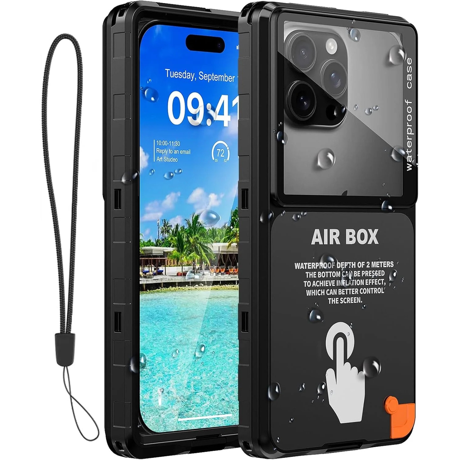 Husa de telefon impermeabila, compatibila cu iPhone 17/16/15/14/13 Pro Max, Samsung Galaxy S25/S24 Ultra, Google/Moto pana la 6.9 inch, protectie subacvatica pentru snorkeling si scufundari, negru