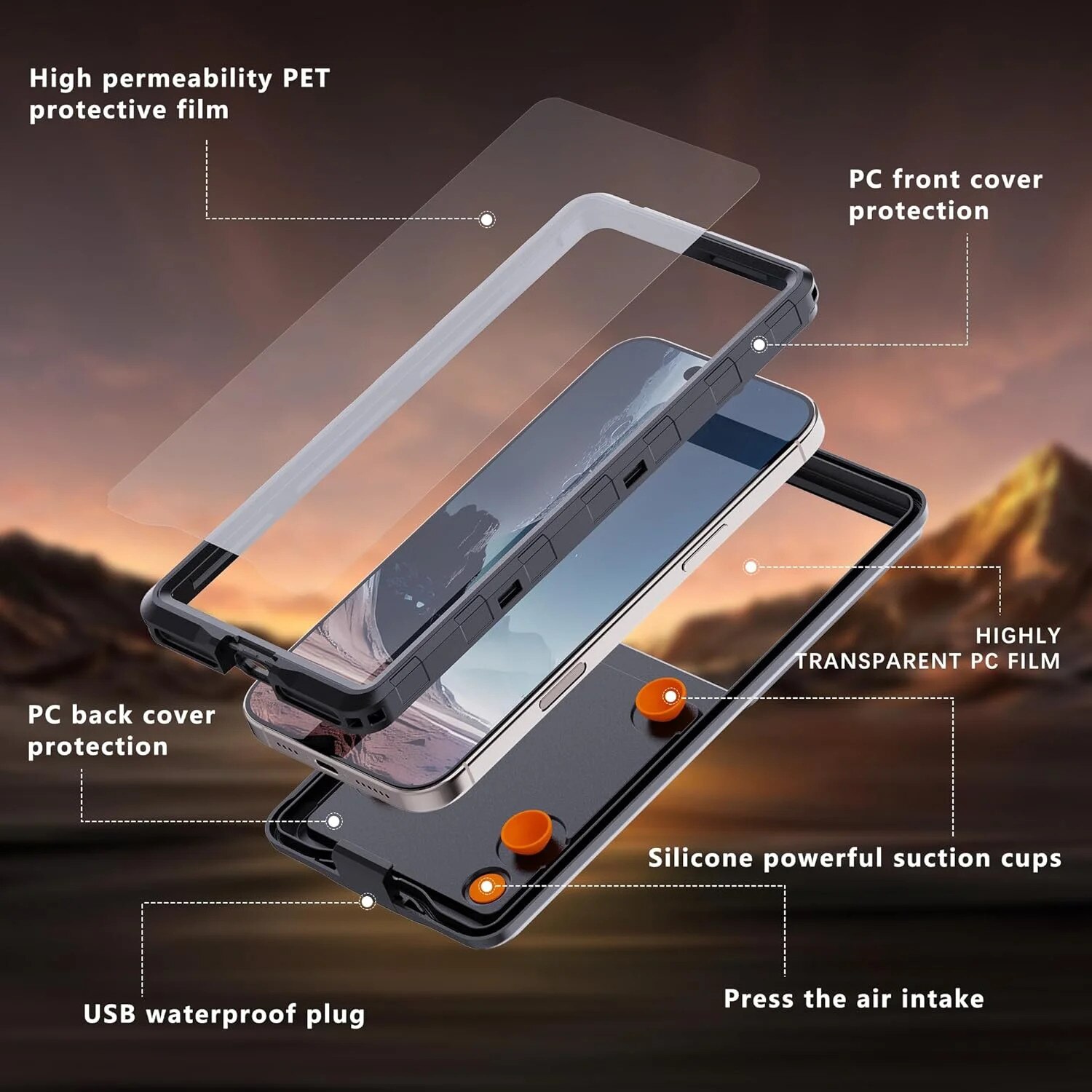 Husa de telefon impermeabila, compatibila cu iPhone 17/16/15/14/13 Pro Max, Samsung Galaxy S25/S24 Ultra, Google/Moto pana la 6.9 inch, protectie subacvatica pentru snorkeling si scufundari, negru