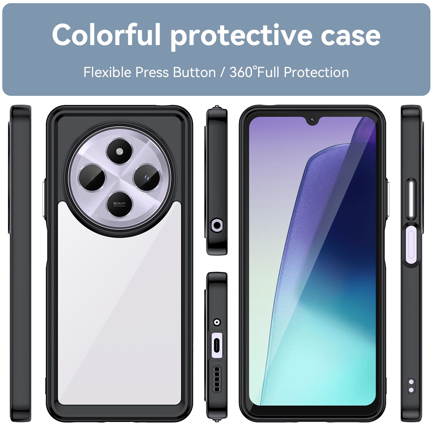 Husa telefon, pentru Xiaomi Redmi 14C 4G De inalta calitate Hard Backplane Soft Border Pure si Luminos Simtire confortabila, Negru transparent