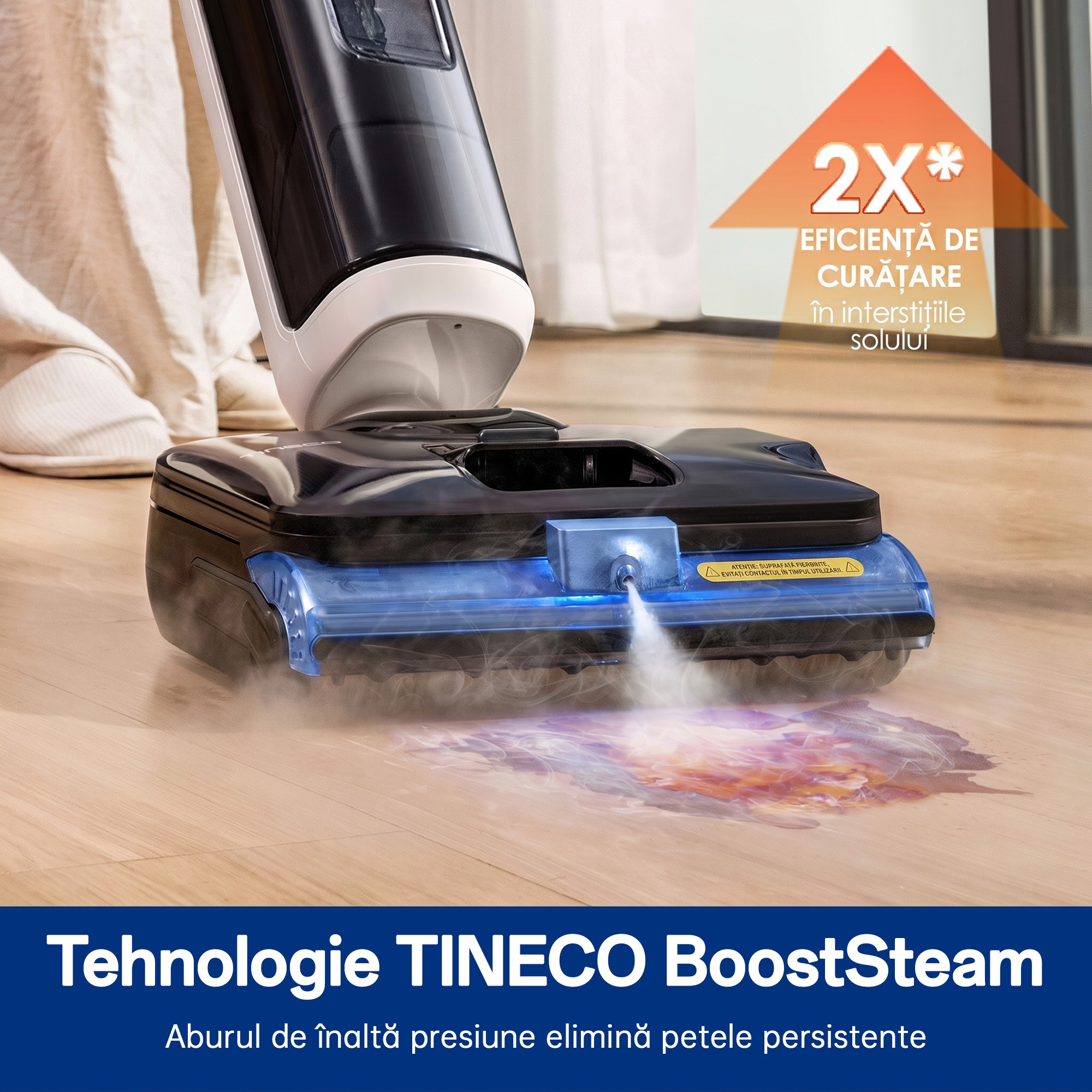 Aspirator Vertical Cu Spalare Tineco Floor One S6 Stretch Steam Plus, 220W Putere, 22kPa, Functie Abur, 180° Flexibil, Autonomie 40 Min, Gri & Negru + Card Cadou Solutie de Curatare