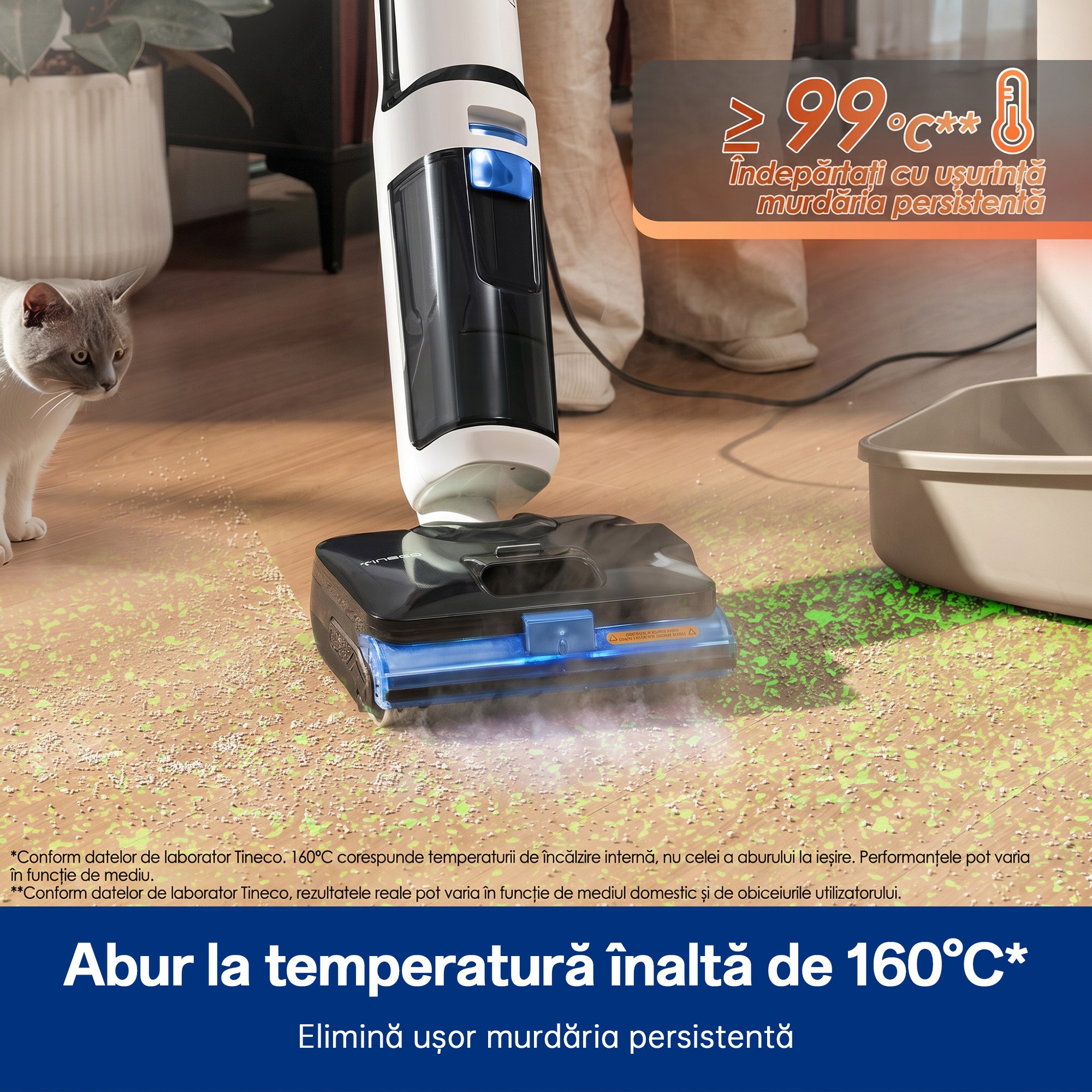 Aspirator Vertical Cu Spalare Tineco Floor One S6 Stretch Steam Plus, 220W Putere, 22kPa, Functie Abur, 180° Flexibil, Autonomie 40 Min, Gri & Negru + Card Cadou Solutie de Curatare
