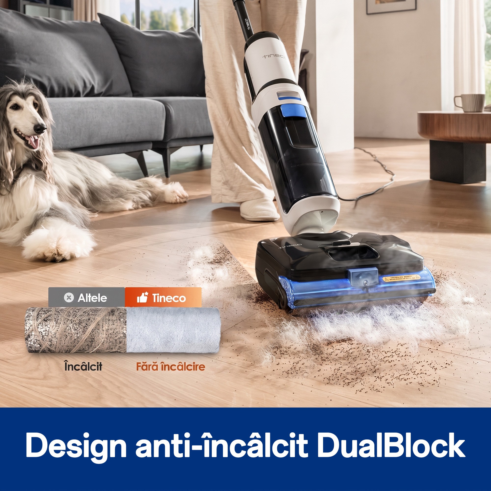 Aspirator Vertical Cu Spalare Tineco Floor One S6 Stretch Steam Plus, 220W Putere, 22kPa, Functie Abur, 180° Flexibil, Autonomie 40 Min, Gri & Negru + Card Cadou Solutie de Curatare