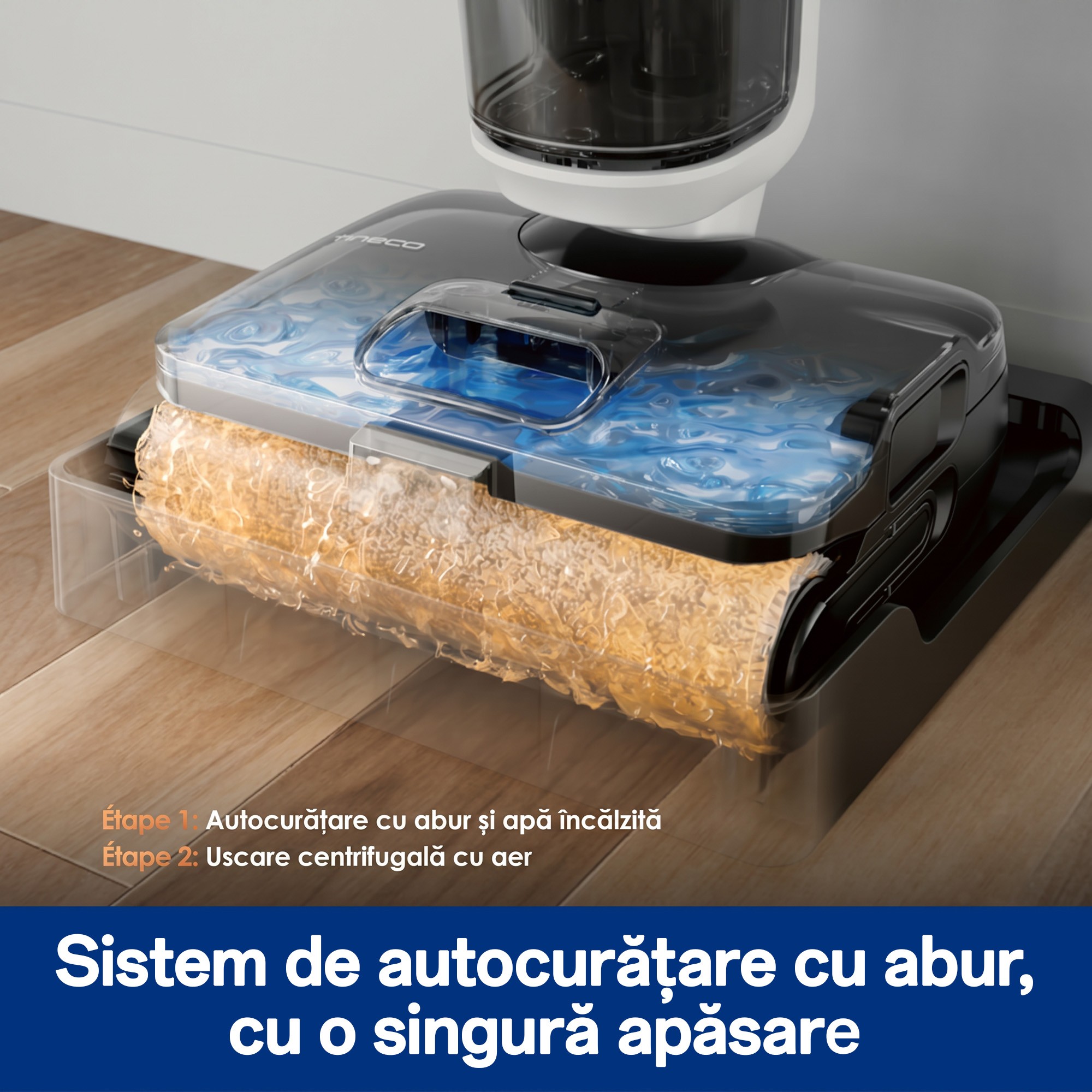 Aspirator Vertical Cu Spalare Tineco Floor One S6 Stretch Steam Plus, 220W Putere, 22kPa, Functie Abur, 180° Flexibil, Autonomie 40 Min, Gri & Negru + Card Cadou Solutie de Curatare