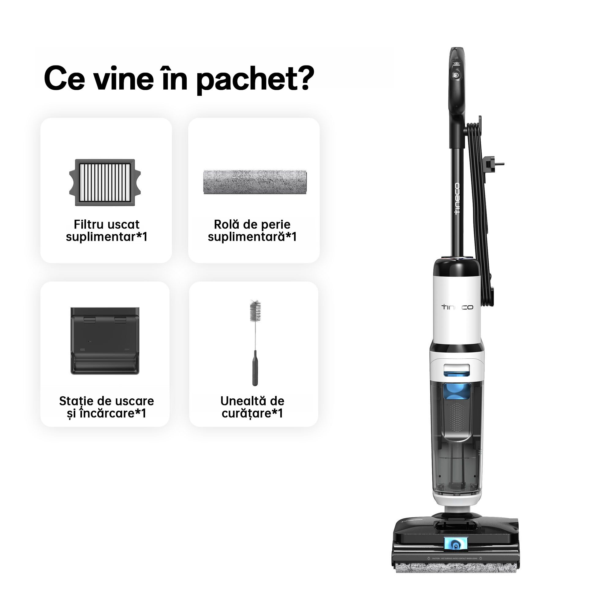 Aspirator Vertical Cu Spalare Tineco Floor One S6 Stretch Steam Plus, 220W Putere, 22kPa, Functie Abur, 180° Flexibil, Autonomie 40 Min, Gri & Negru + Card Cadou Solutie de Curatare