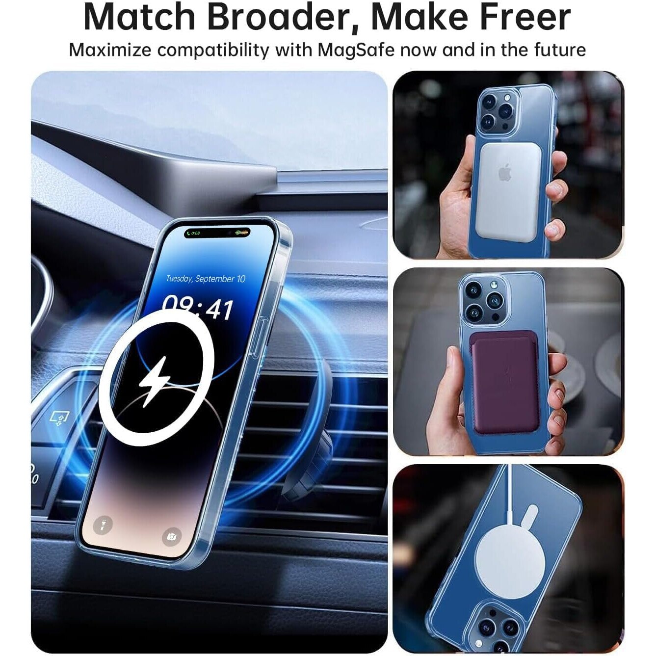 Husa Magnetica pentru iPhone 14, Compatibila cu MagSafe, Magnetism Puternic, Protectie de Nivel Militar, 3 Metri, Husa Ultra-Subtire Mata Translucida pentru iPhone 14 (6,1 Inch), Transparent