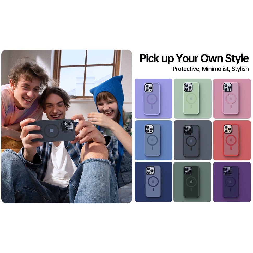 Husa Magnetica pentru iPhone 14, Compatibila cu MagSafe, Magnetism Puternic, Protectie de Nivel Militar, 3 Metri, Husa Ultra-Subtire Mata Translucida pentru iPhone 14 (6,1 Inch), Transparent