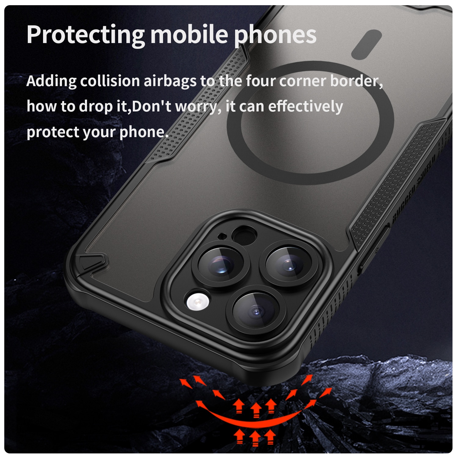 Husa telefon, pentru iPhone 15 Pro Max Armura de magnetic confortabil ulei impermeabil TPU + PC moale Semi-translucentmatte simt, Negru, Transparent