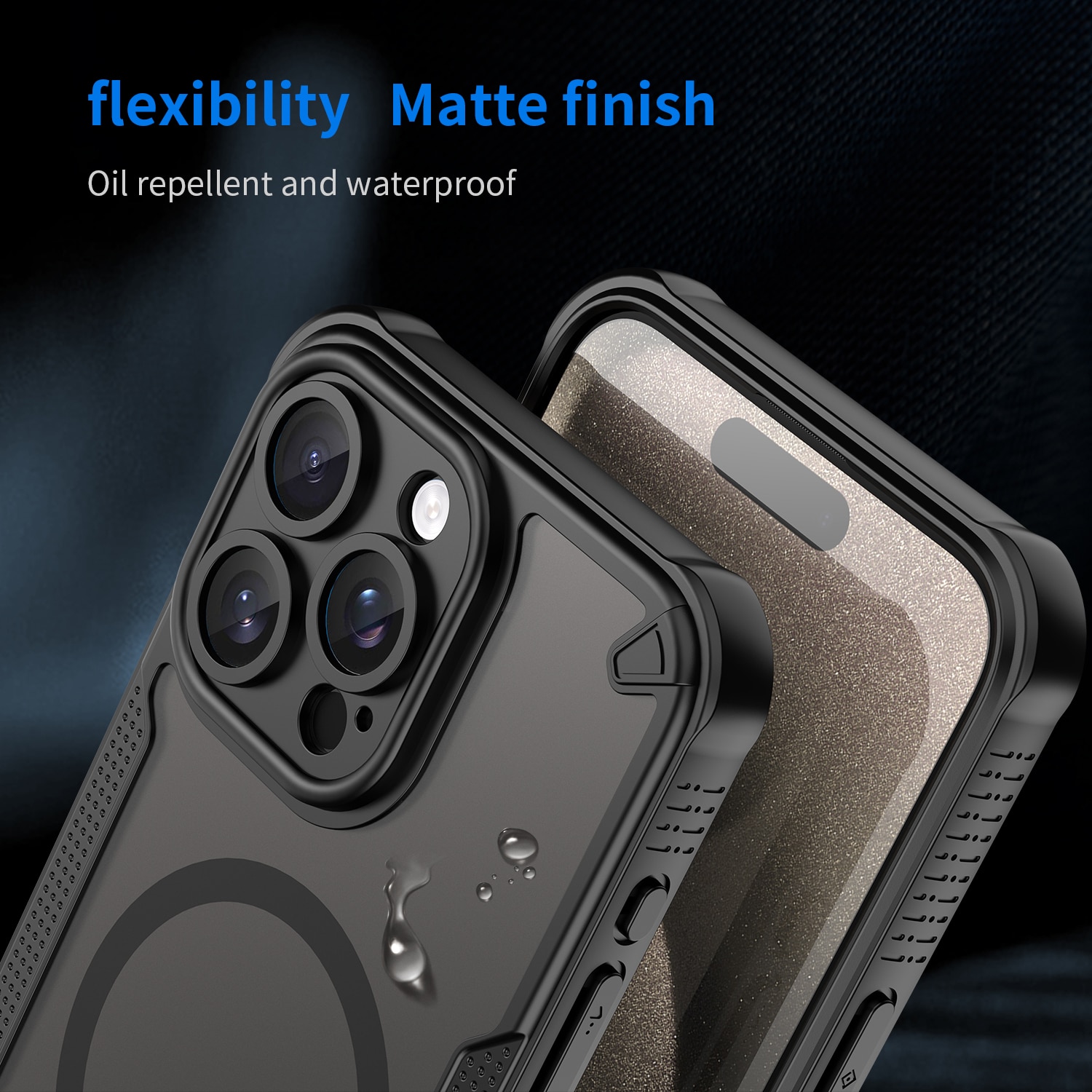 Husa telefon, pentru iPhone 15 Pro Max Armura de magnetic confortabil ulei impermeabil TPU + PC moale Semi-translucentmatte simt, Negru, Transparent