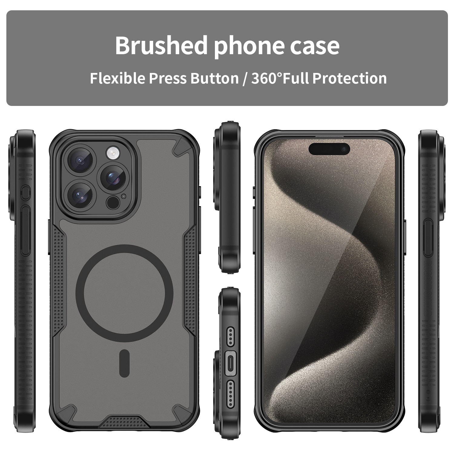 Husa telefon, pentru iPhone 15 Pro Max Armura de magnetic confortabil ulei impermeabil TPU + PC moale Semi-translucentmatte simt, Negru, Transparent