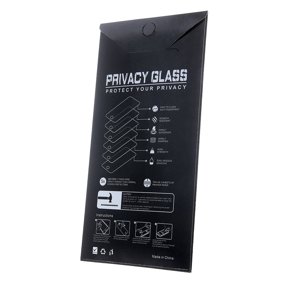 Folie protectie ecran privacy, Planet Tech, Sticla, pentru iPhone 13 / 13 Pro 6.1" / 14 6.1", 5D Full Glue, negru